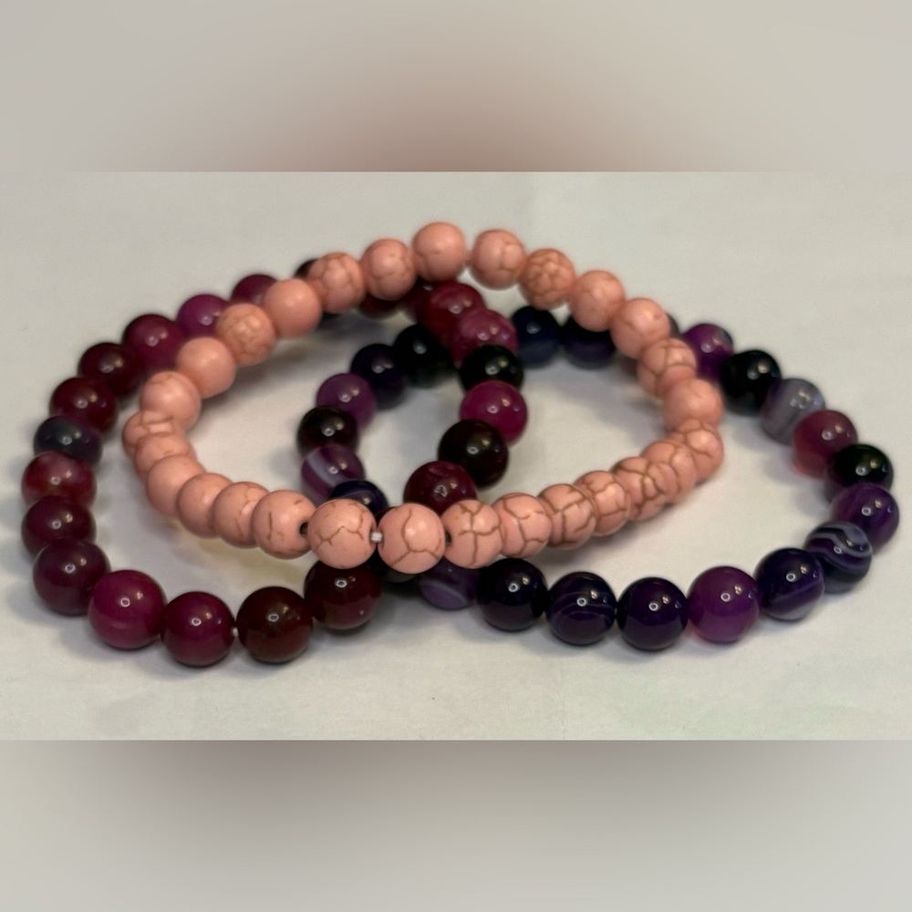 Elegant Pink and Purple Beaded Bracelet Set